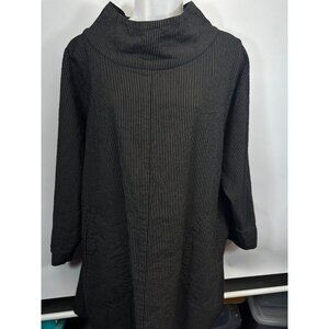 Two Danes Top Tunic Medium Black Striped Cotton Stripe Funnel High Neck Pockets